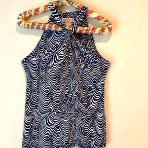 MICHAEL Michael Kors Blue and White Sleeveless Blouse Medium Women's